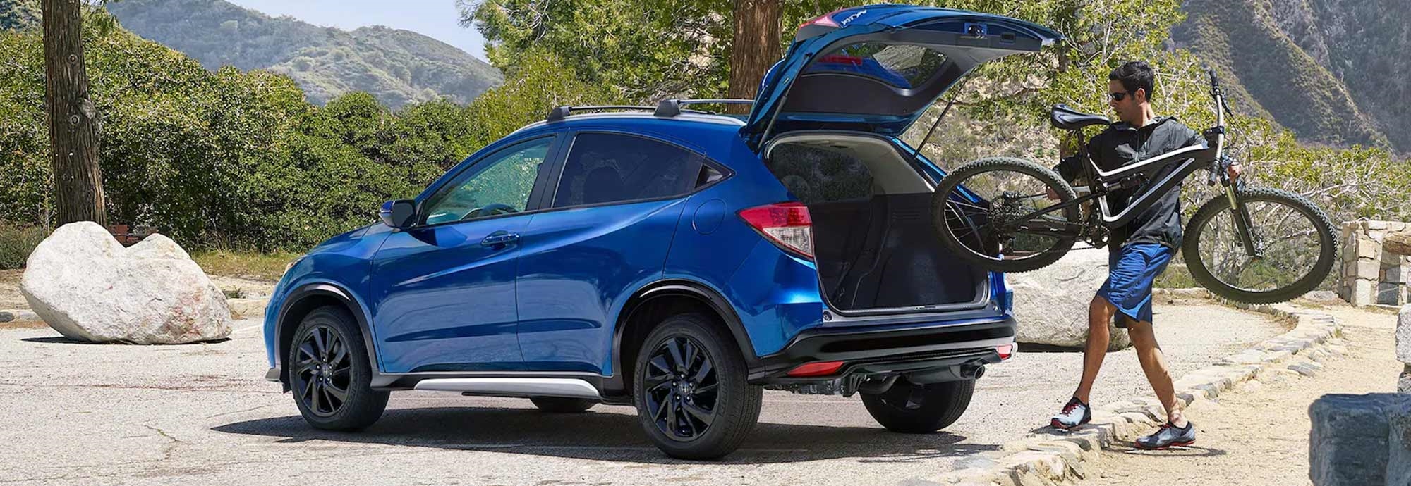 Blue 2021 Honda HR-V with trunk open