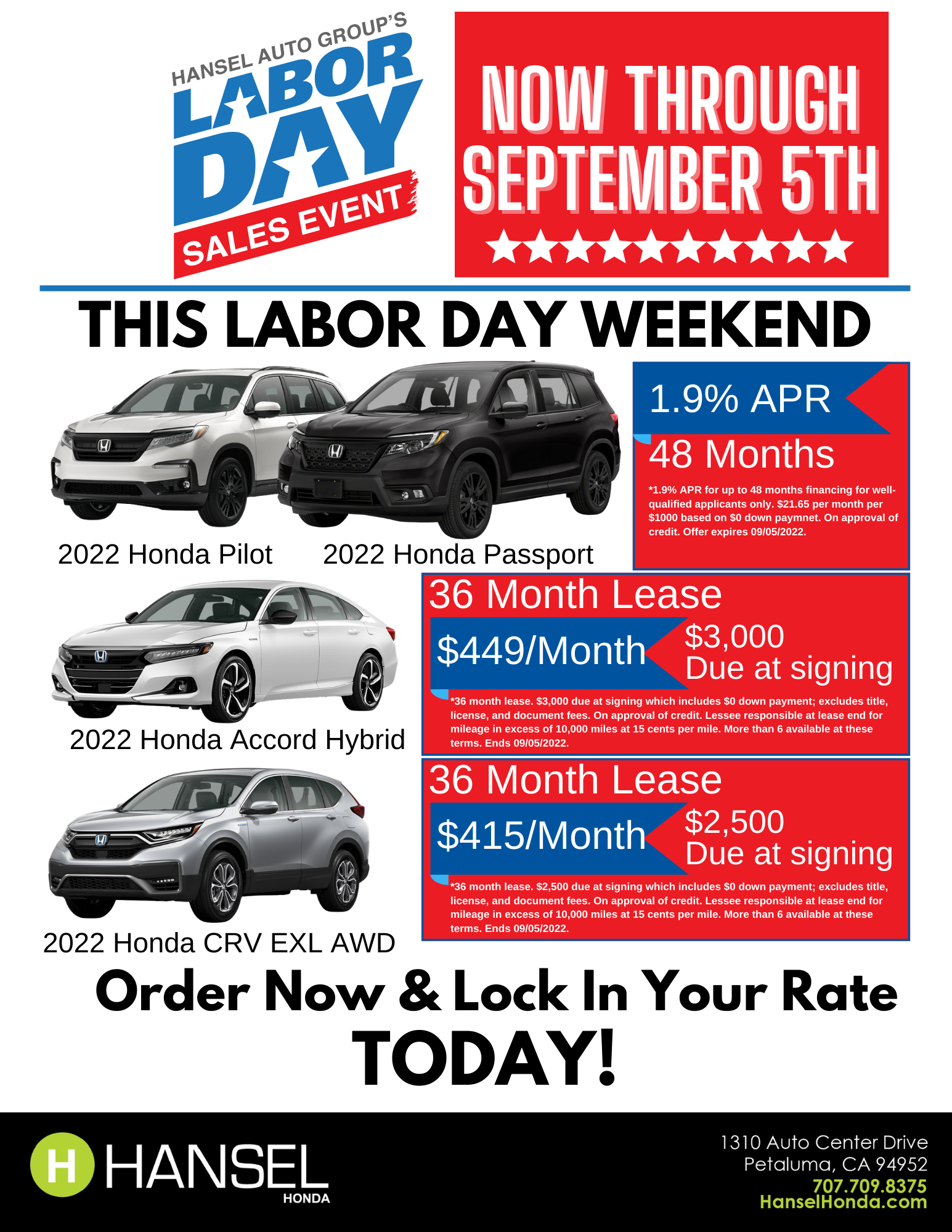 Labor Day Sales Event Hansel Honda Petaluma CA