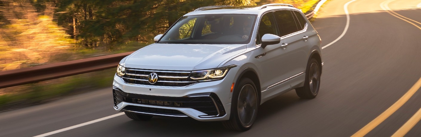 front view of 2023 VW Tiguan driving on highway