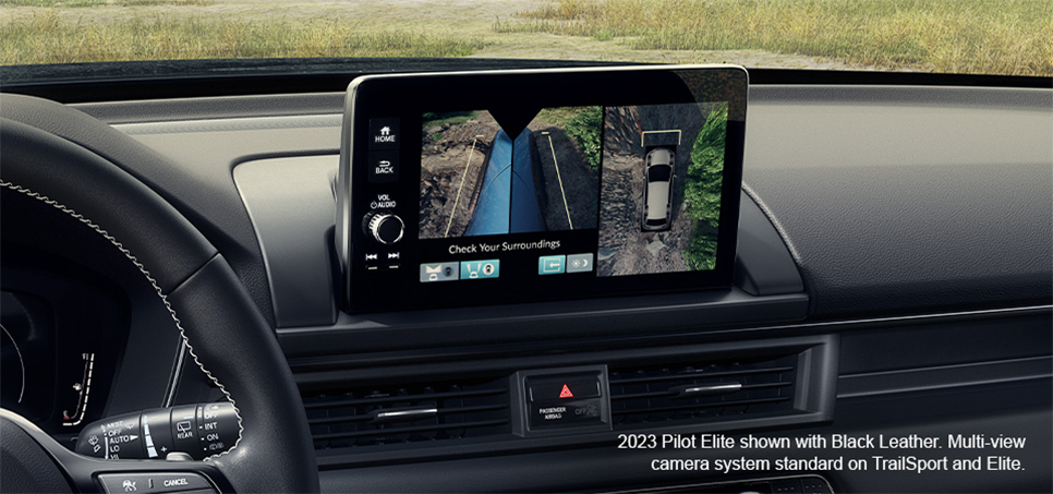 2023 Honda Pilot Elite interior multi-view camera system shown on touch-screen display