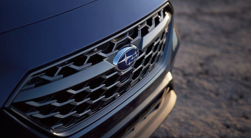 A close up shows the grille on a black 2023 Subaru WRX GT.