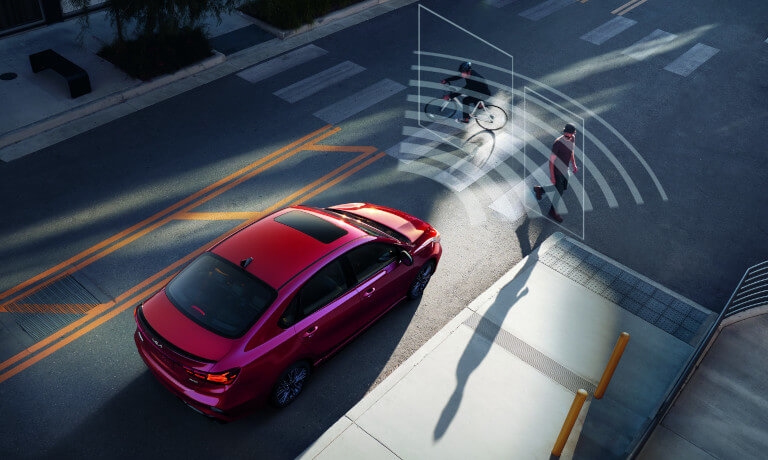 2023 Kia Forte driving with pedestrians in safety sensors