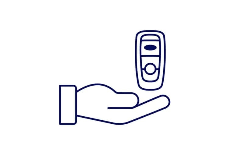 Icon drawing of key fob above a hand
