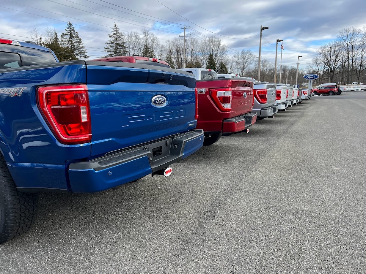 Row of Ford F-150's at Ruge's Ford