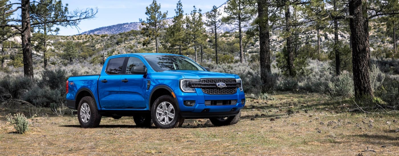 A blue 2024 Ford Ranger XL is shown from the front at an angle.