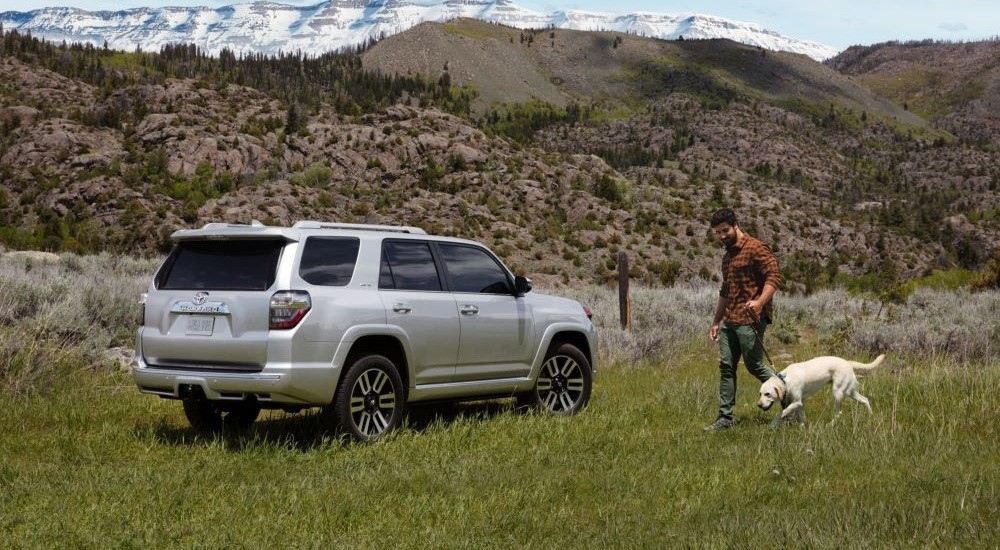 A silver 2024 Toyota 4Runner Limited is shown parked on a field.