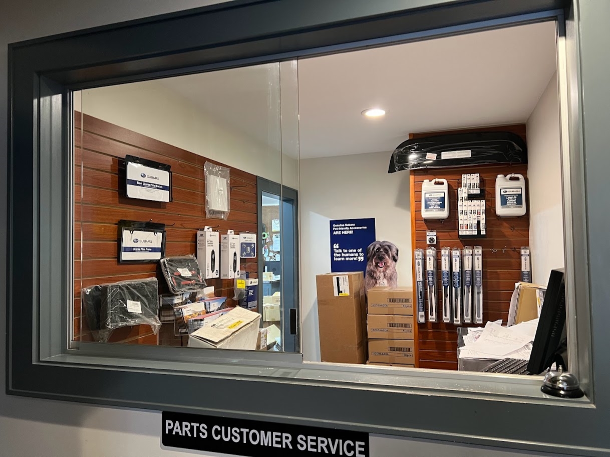 A service window at Ruge's Subaru.