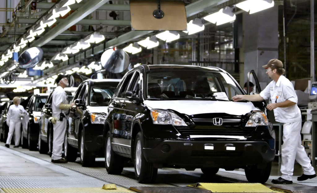 Honda CRVs on a production line in East Liberty, Ohio, in 2007. 