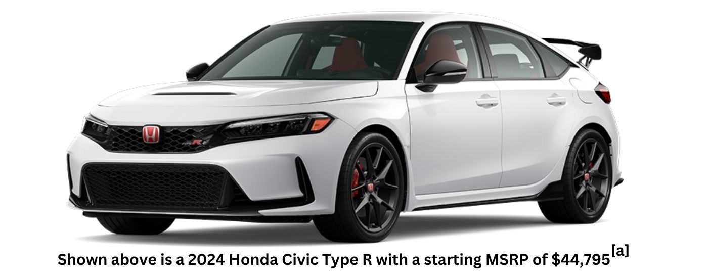 A white 2024 Honda Civic Type R is angled left.