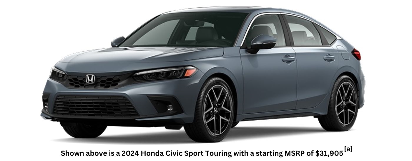 A grey 2024 Honda Civic Sport Touring is angled left.