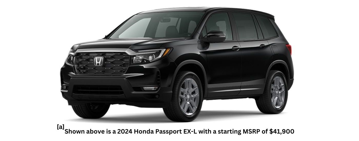 A black 2024 Honda Passport EX-L is angled left.