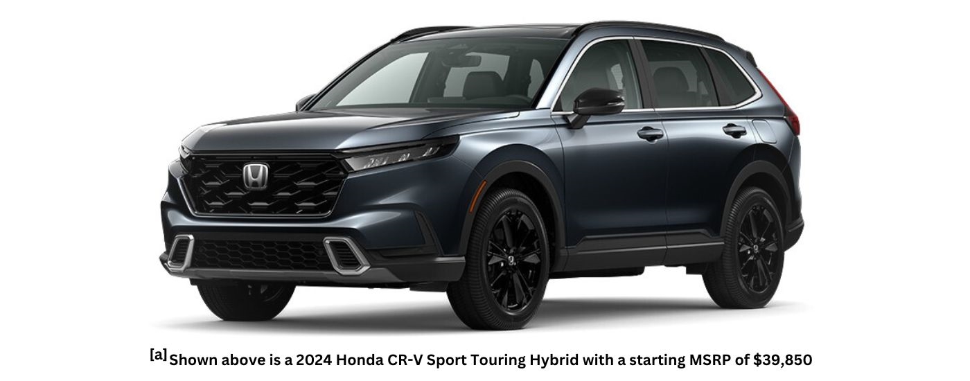 A grey 2024 Honda CR-V Hybrid Sport Touring is angled left.