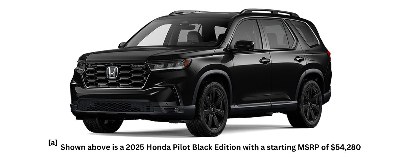 A black 2025 Honda Pilot Black Edition is angled left.