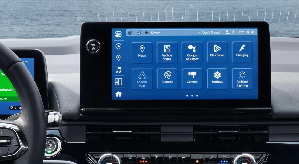 A close up shows the infotainment screen in a 2024 Honda Prologue.