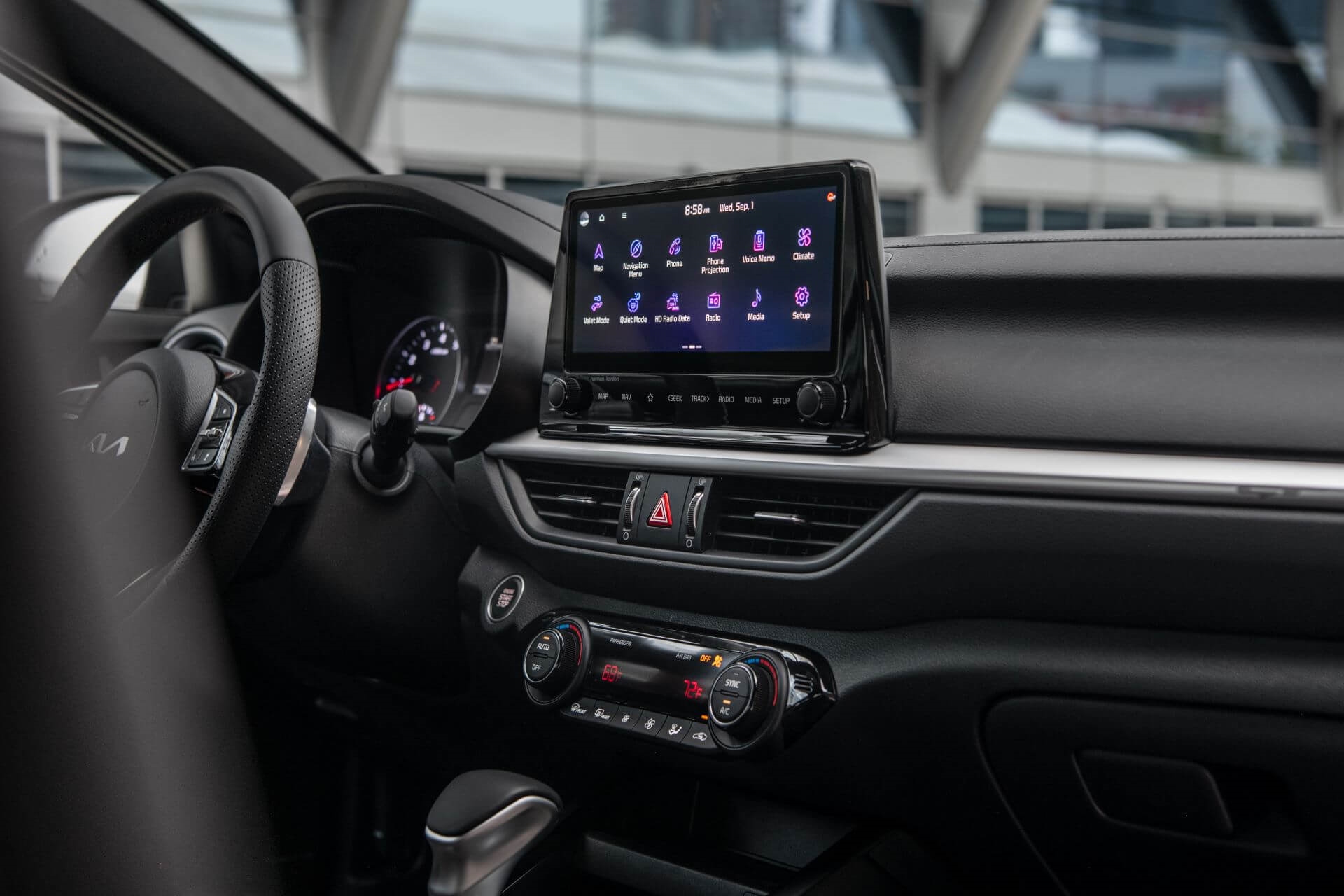 New Kia Forte with infotainment screen featured front and center.