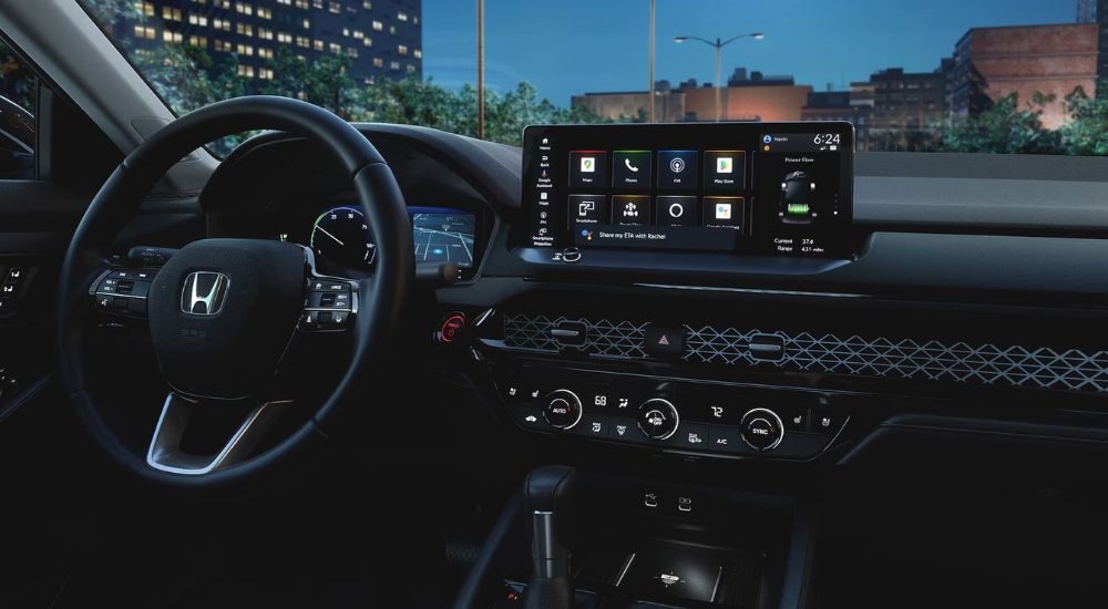 The black dash and infotainment screen in a 2023 Honda Accord.
