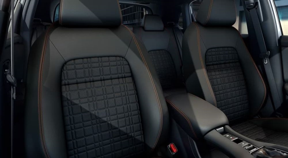 A close up shows the black leather seats in a 2025 Honda HR-V Sport