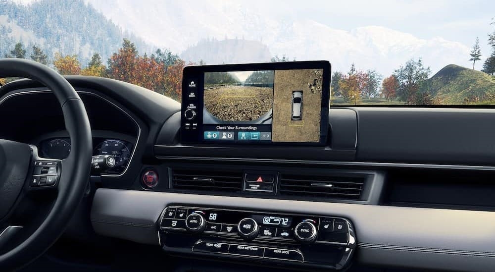 The Multi-View camera feed displayed on the infotainment screen of a 2025 Honda Pilot Black Edition.