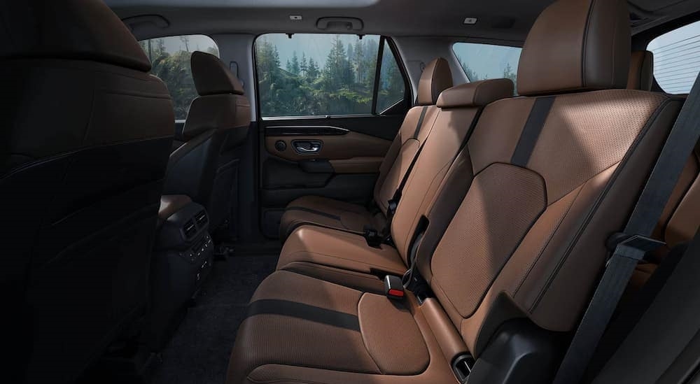 Brown leather upholstery and seating for eight in the 2025 Honda Pilot Black Edition.