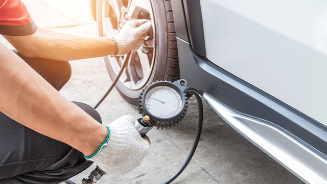 Vehicle Technician Checking Tire Pressure