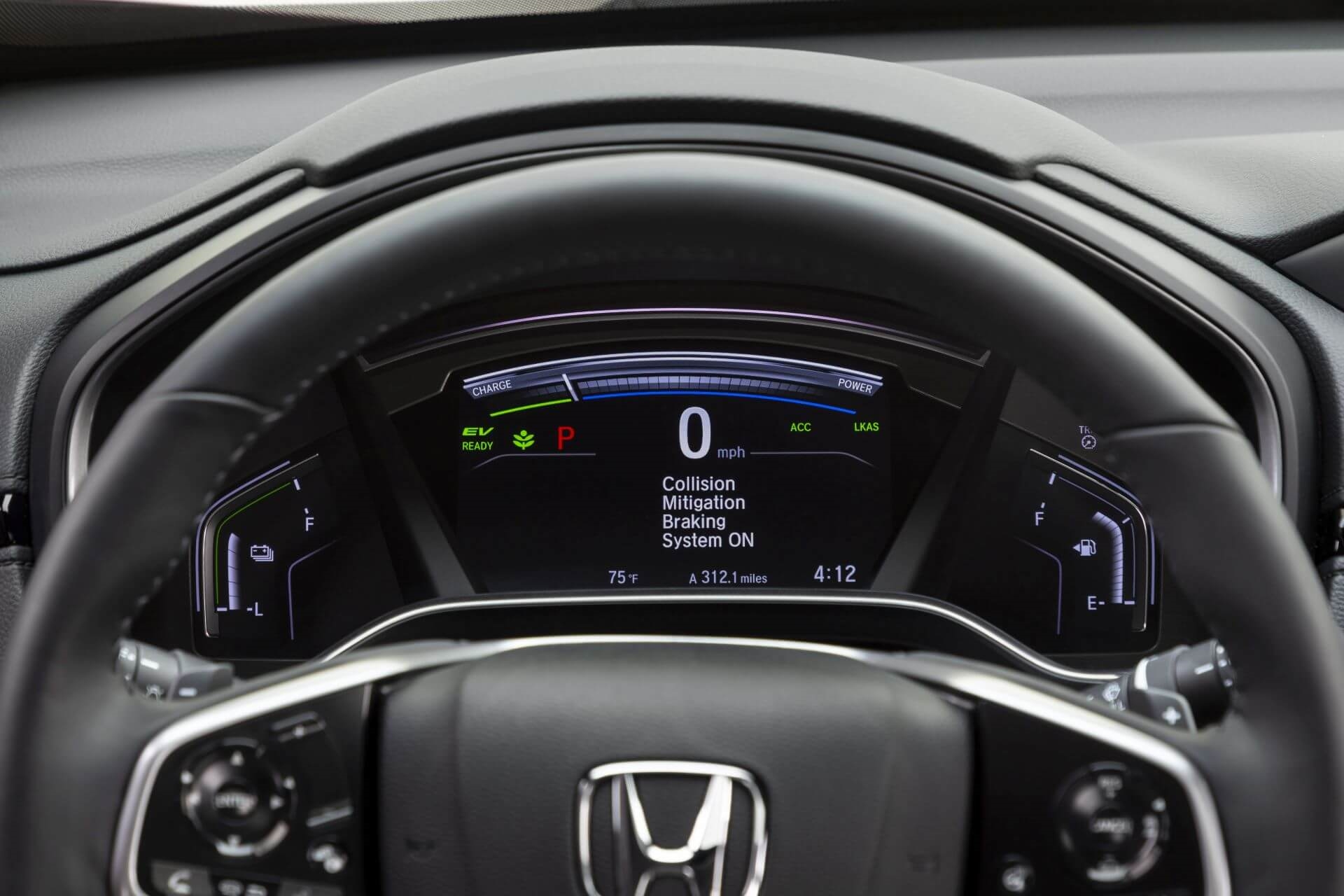 Honda CR-V Hybrid instrument panel showing electric drivetrain range.