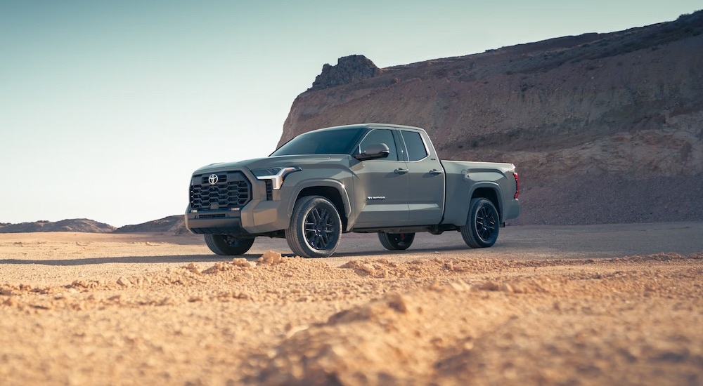 A grey 2024 Toyota Tundra is shown from the front at an angle.