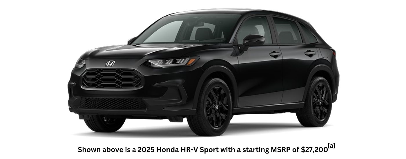 A black 2025 Honda HR-V Sport is angled left.