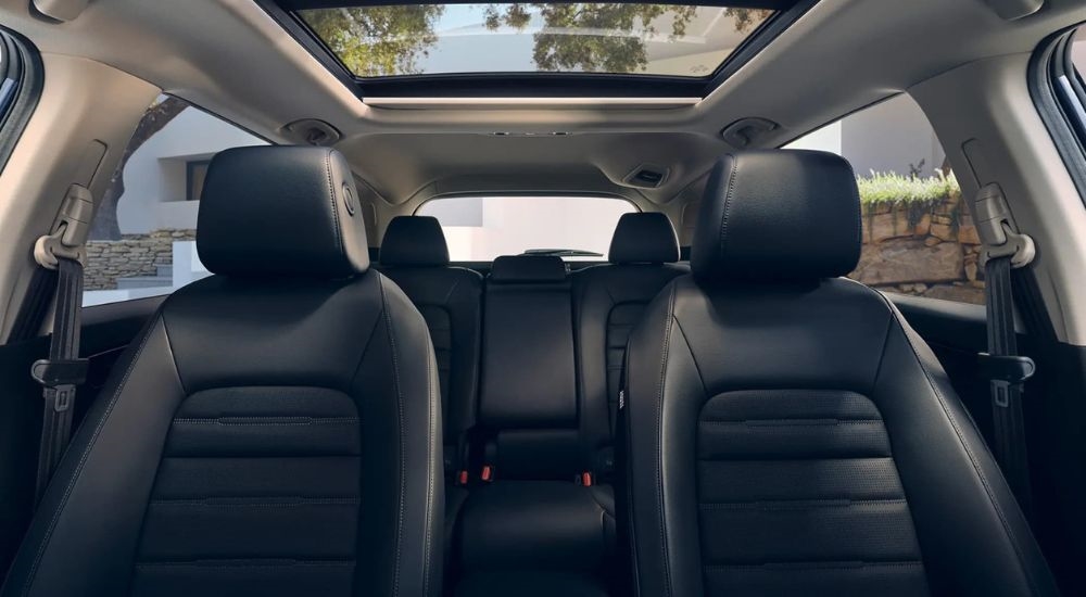 The black leather seats are shown in a 2025 Honda CR-V Hybrid.