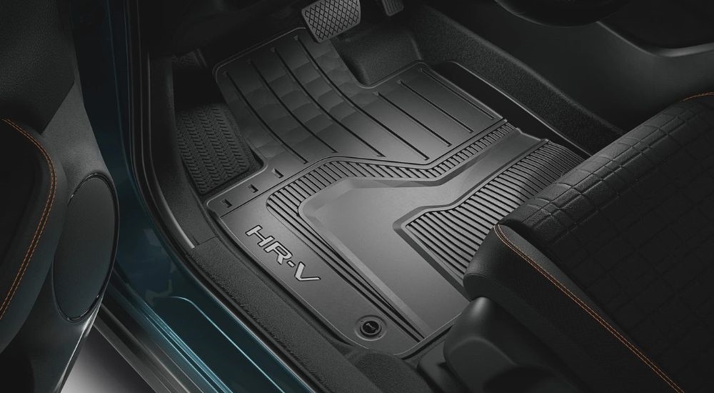 A close up shows a black all-weather floor mat in a 2025 Honda HR-V.