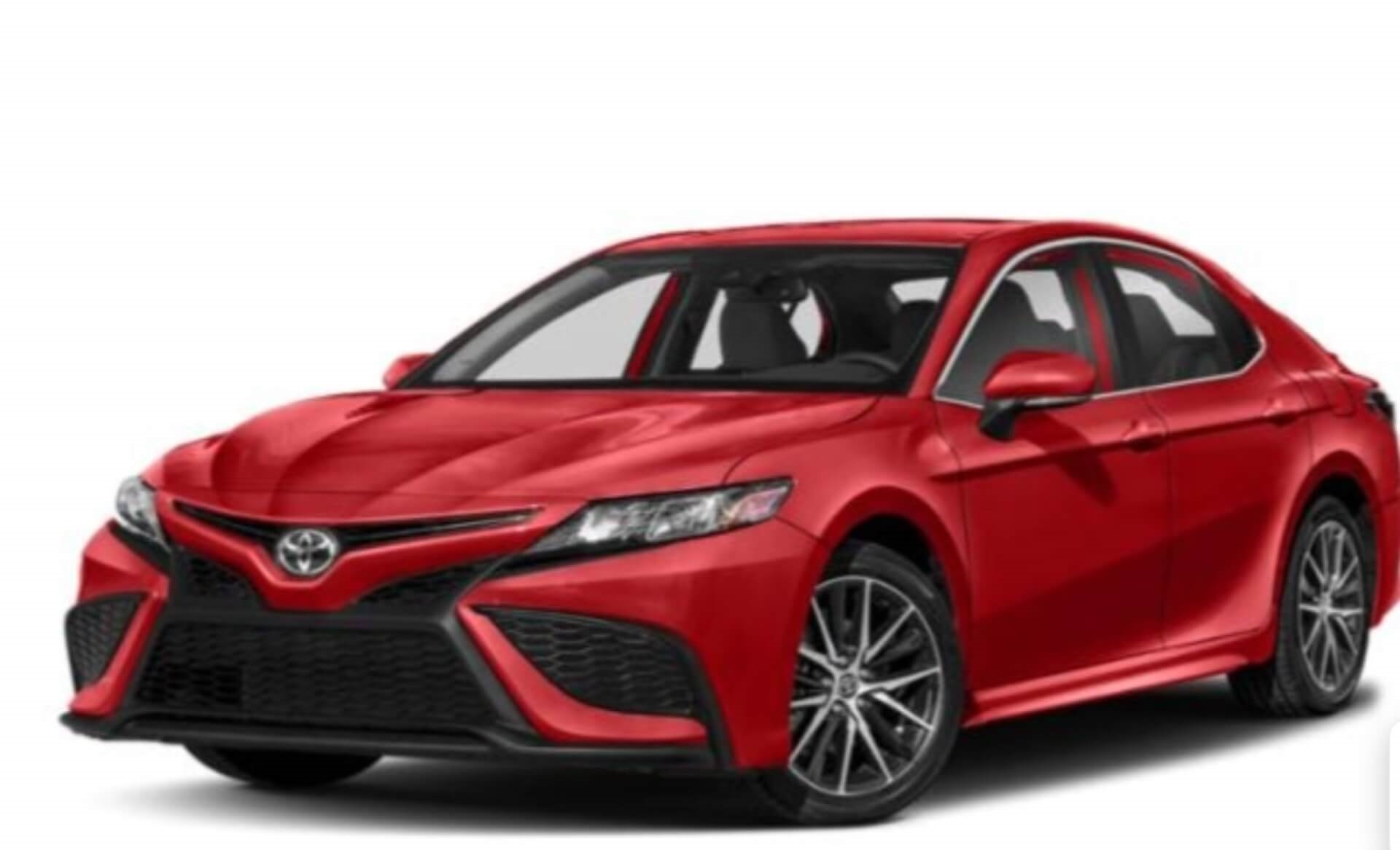 Used Toyota Camry in red color on white background in Chula Vista Honda inventory