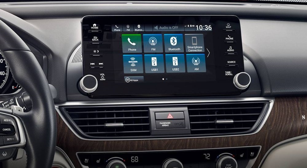 A close up shows the infotainment screen in 2018 Honda Accord.