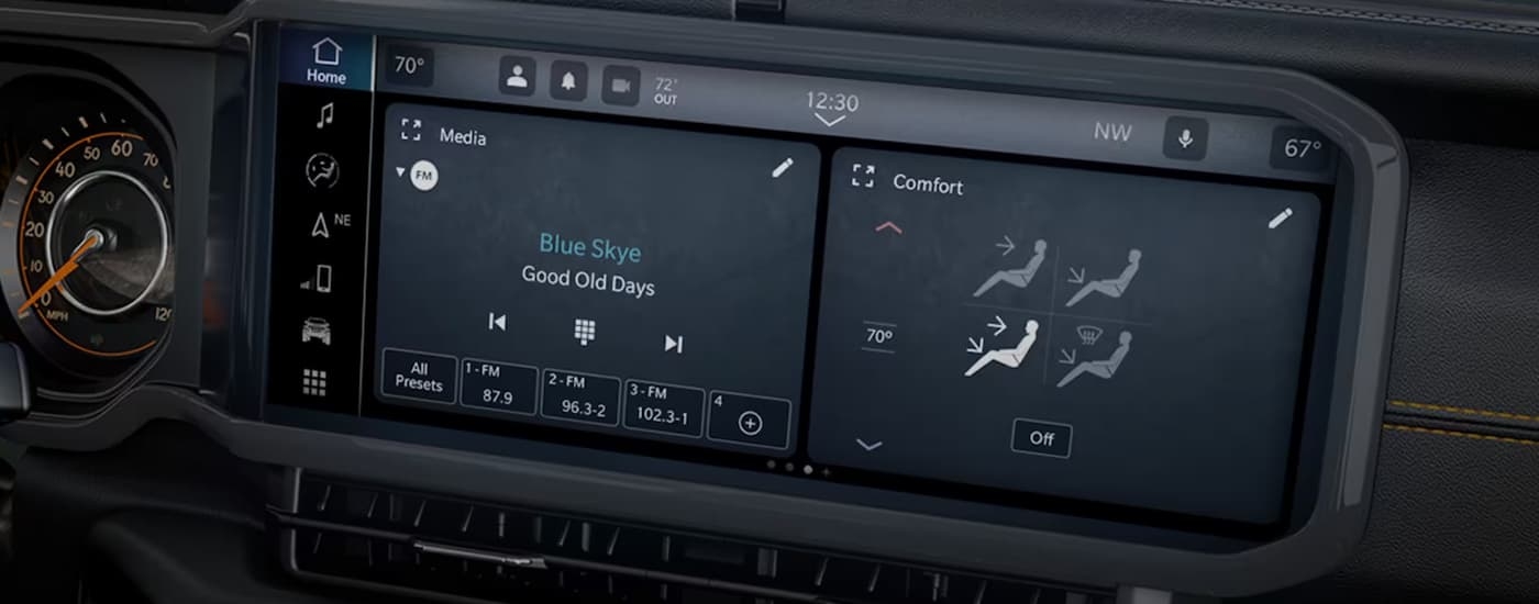 A close up of the infotainment screen on a 2024 Jeep Wrangler.