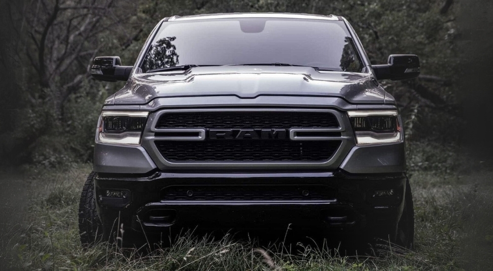 A grey 2023 Ram 1500 Big Horn BackCountry is shown off-raod after leaving a Ram dealer near Poughkeepsie.