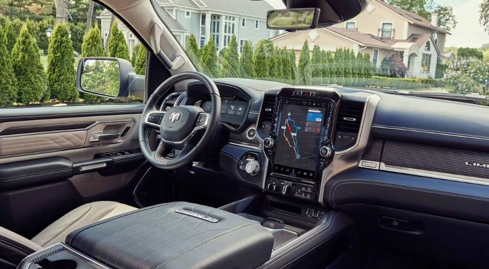 The black and tan interior is shown in 2023 Ram 1500 Limited.