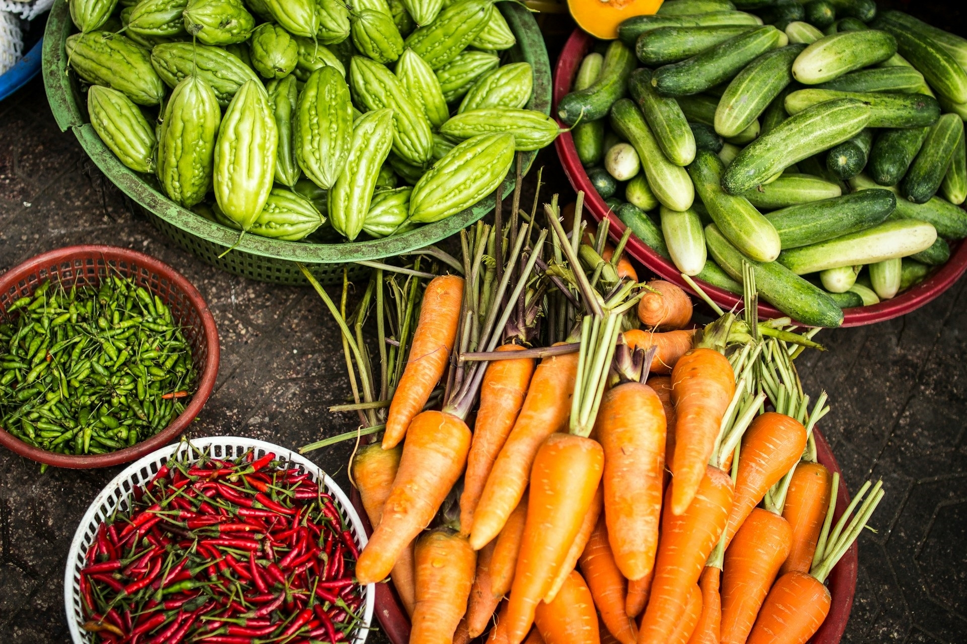 vegetables in a basket at a health food store in temecula, CA