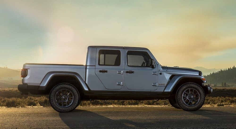 A grey 2020 Jeep Gladiator is shown from the side.