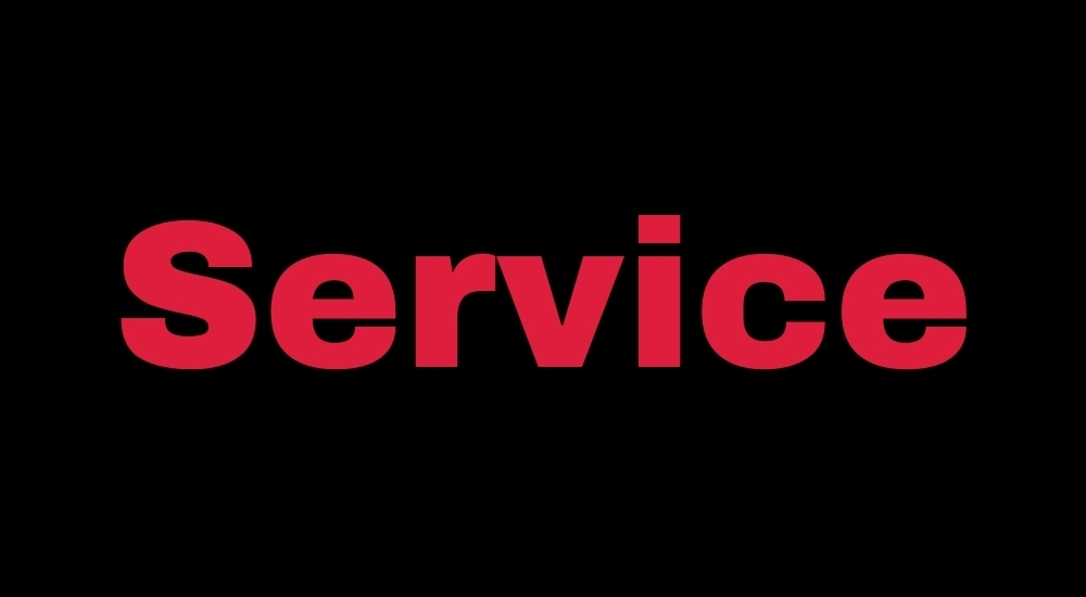 Red service text is shown against a black background.