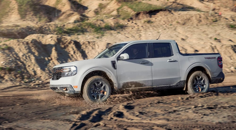 A grey 2023 Ford Maverick Tremor is shown from the side.
