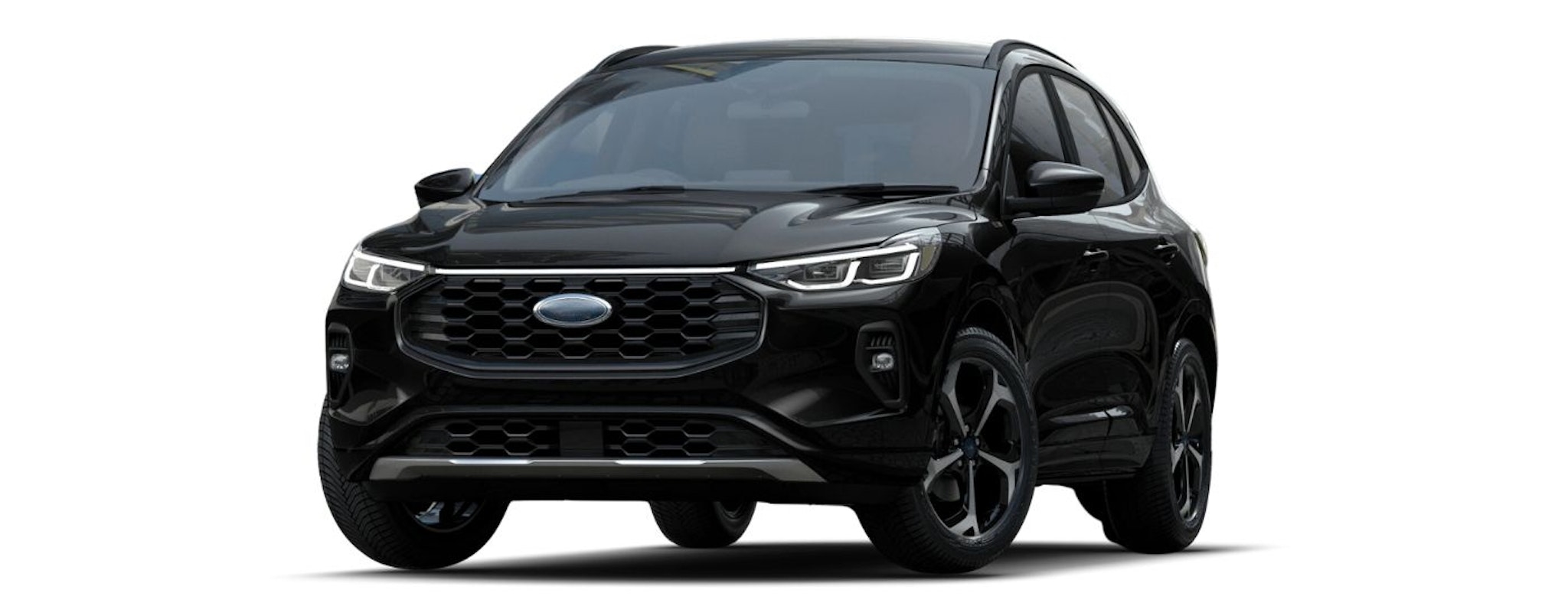 A black 2025 Ford Escape ST-Line Elite is angled left.