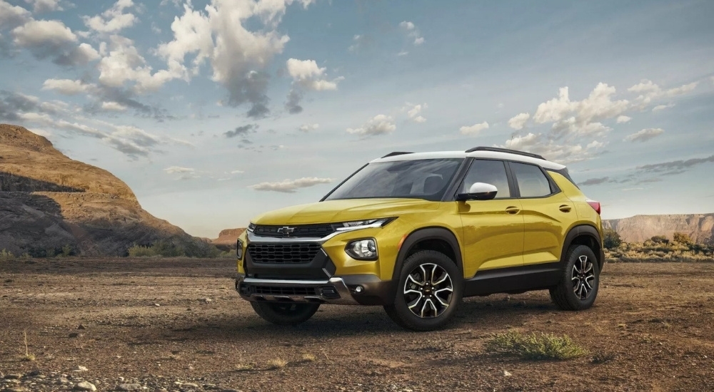 A yellow 2023 Chevy Trailblazer Activ is shown from the front at an angle.