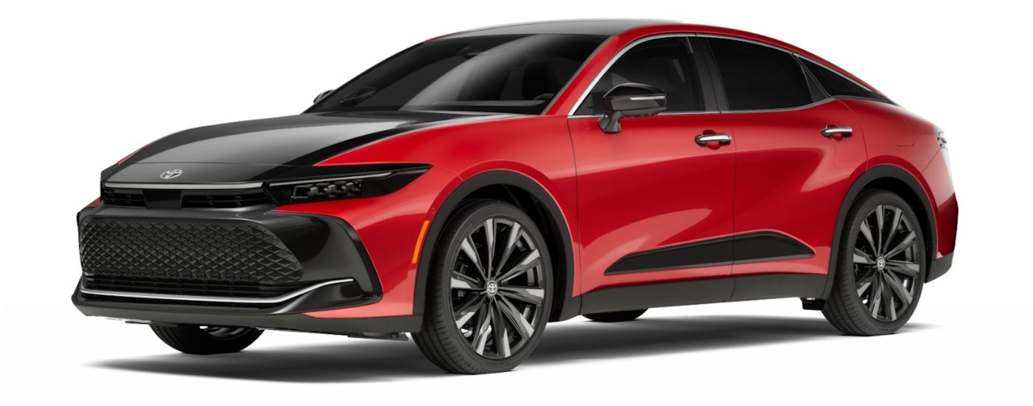 A red and black 2023 Toyota Crown is angled left.