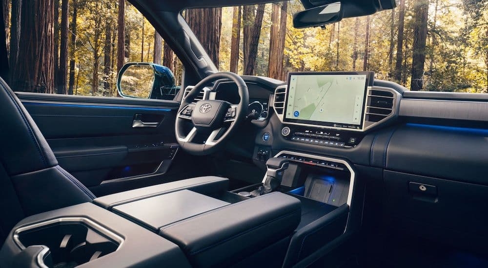 The black interior of a 2024 Toyota Sequoia.