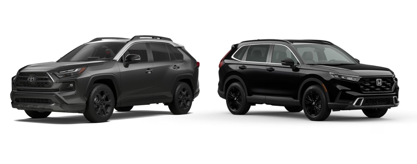 A black 2024 Toyota RAV4 and a black 2024 Honda CR-V.