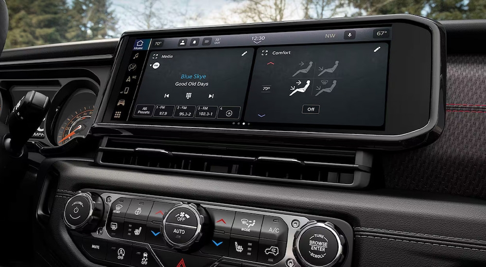 Close-up of the infotainment screen in a 2024 Jeep Gladiator.