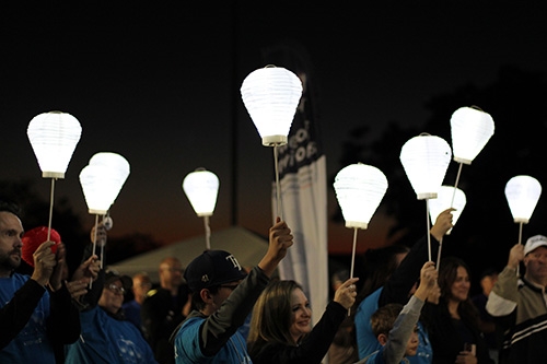 Blood cancer survivors raising white lanterns in Johnstown