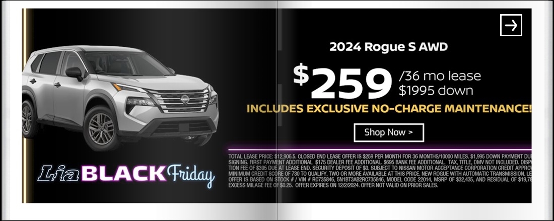 Lia Black Friday - Nissan Saratoga