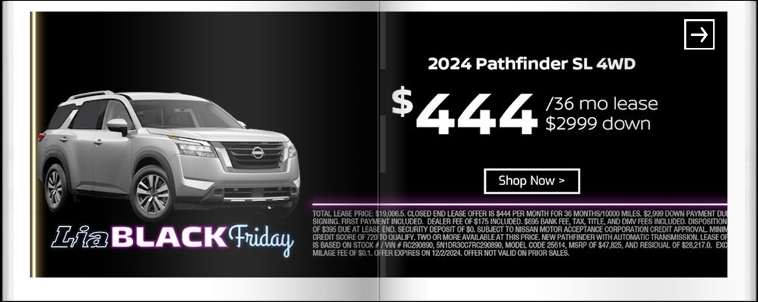 Lia Black Friday - Nissan Saratoga