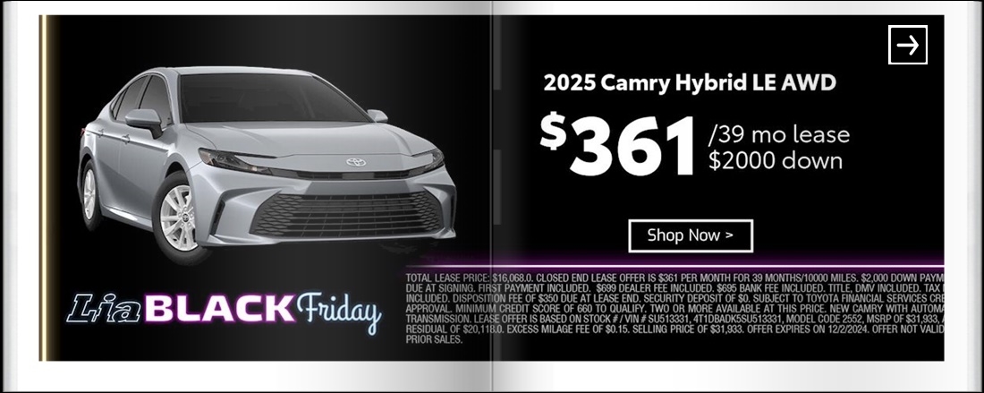 Lia Black Friday - Toyota Wilbraham