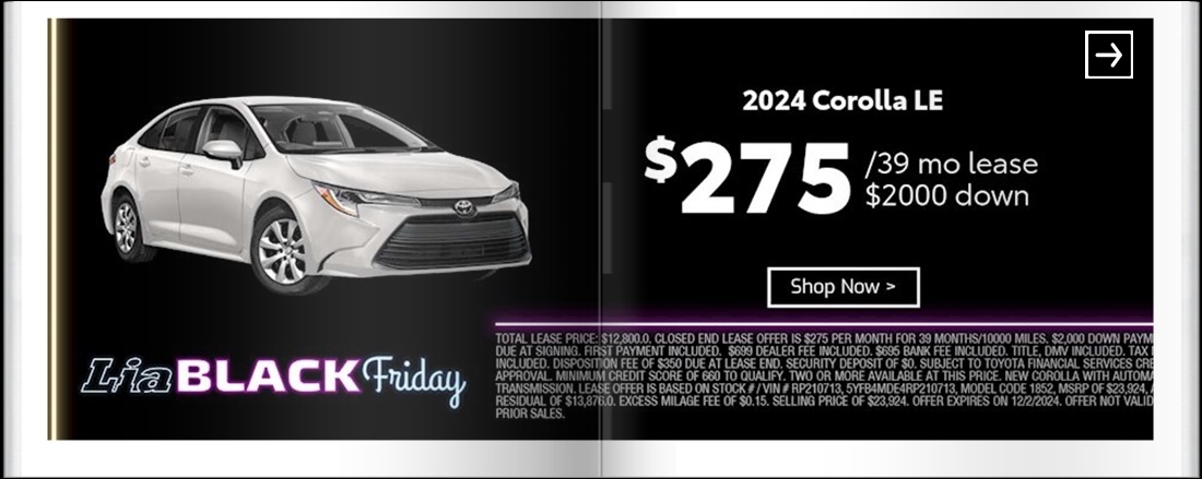 Lia Black Friday - Toyota Wilbraham