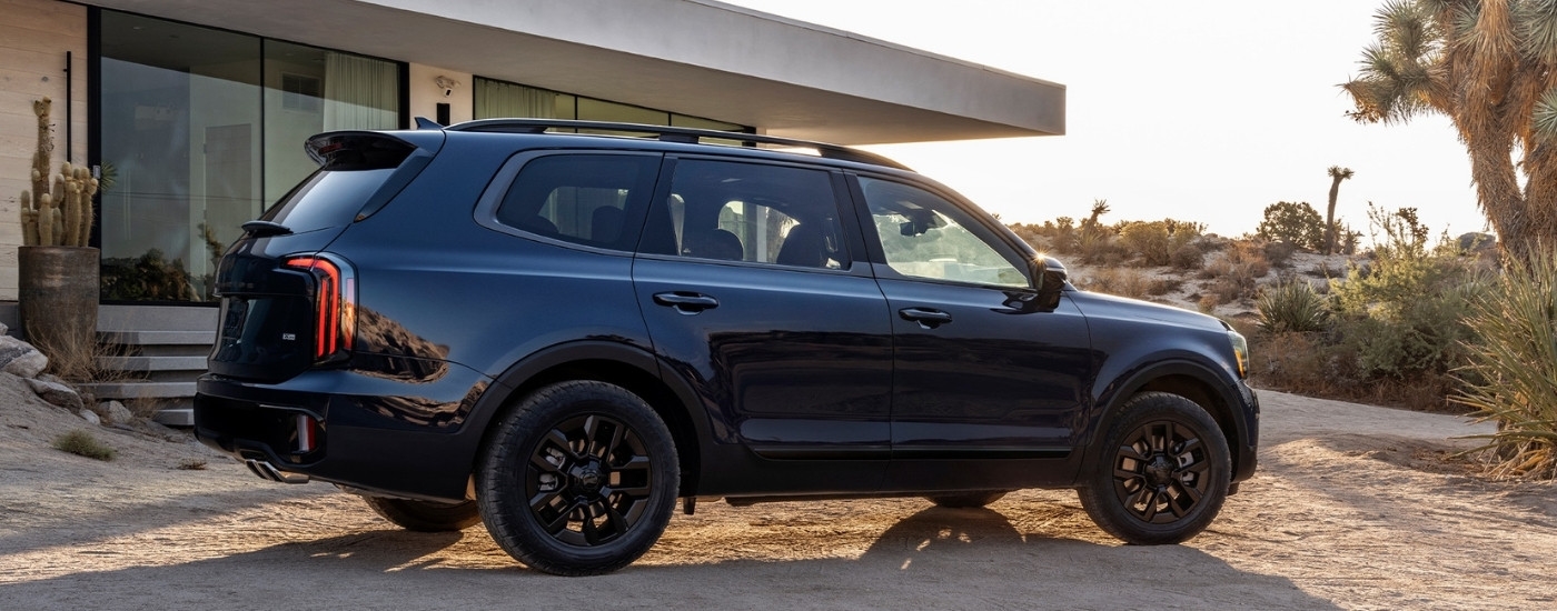 A blue 2025 Kia Telluride is shown from the side.